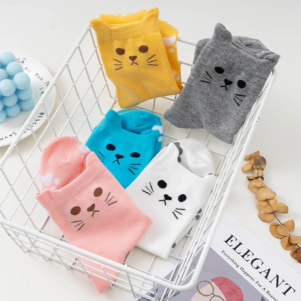 

5 Pairs Women's Cat Socks Cute Animal Socks Gifts For Women Soft Cozy Cotton Breathable Socks For Christmas Birthday Gifts