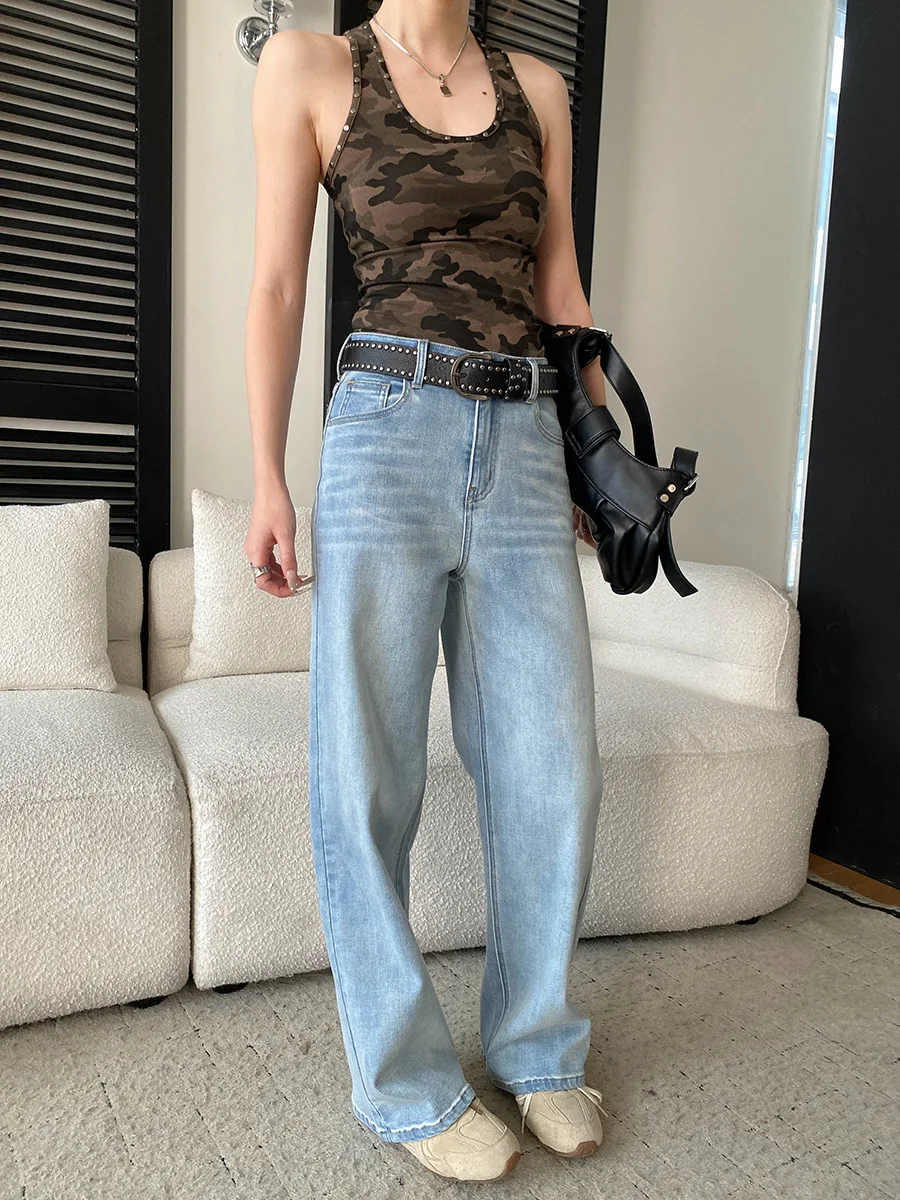 Frühlings- und Sommer-Damen-Camisole-Weste mit Metallnieten und Camouflage-Muster in schmaler Passform – Detail 11
