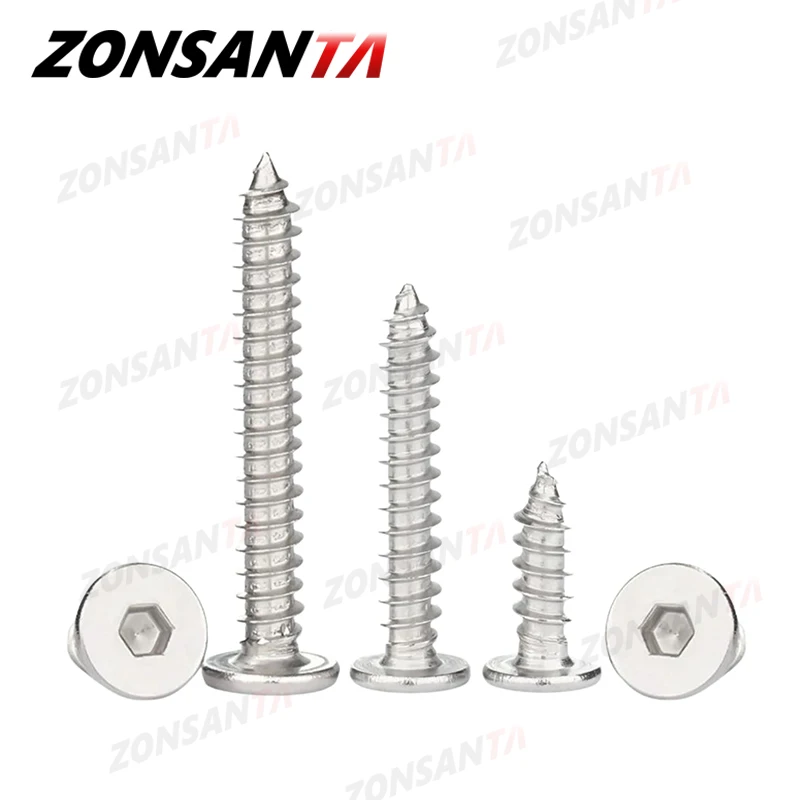 M2 M3 M4 M5 M6 Hex Hexagon Allen Cap Ultra Thin Super Low Flat Wafer Head Self Tapping Screw 304 Stainless Steel Wood Screws