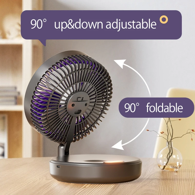 2024 New 5000mAh Rechargeable 3IN1 Multifunctional Portable Fan Wall Mounted Fan 90° Folding Fan 4 Gears With Warm Night Light 5