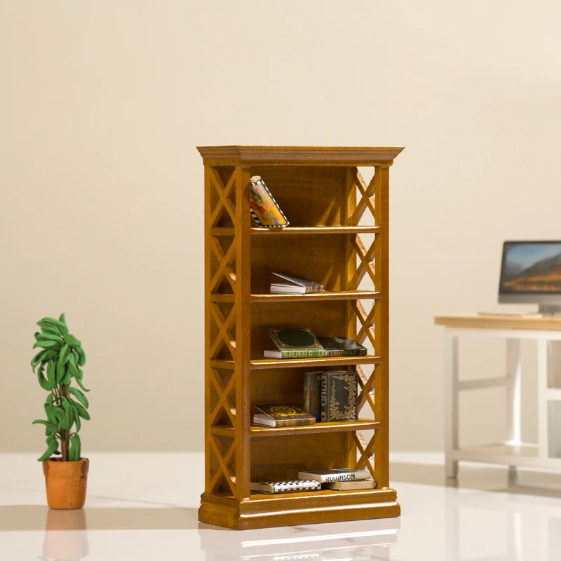 1/12 Dollhouse Bookshelf Storage Cabinet Miniature Closet Book Table Cabinet Shelf Model Dollhouse Furniture Decor DIY Toys 3