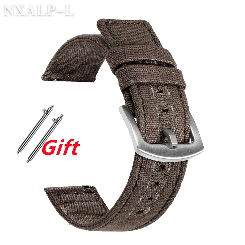 Quick Release Army Green Nylon Canvas Watch Strap with Brushed Buckle