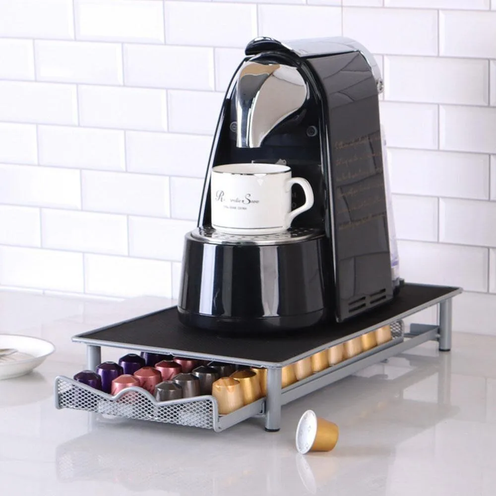 

405mm Drawer Coffee Rack New Black Silver Storage Rack Iron Coffee Rack Coffee Machine