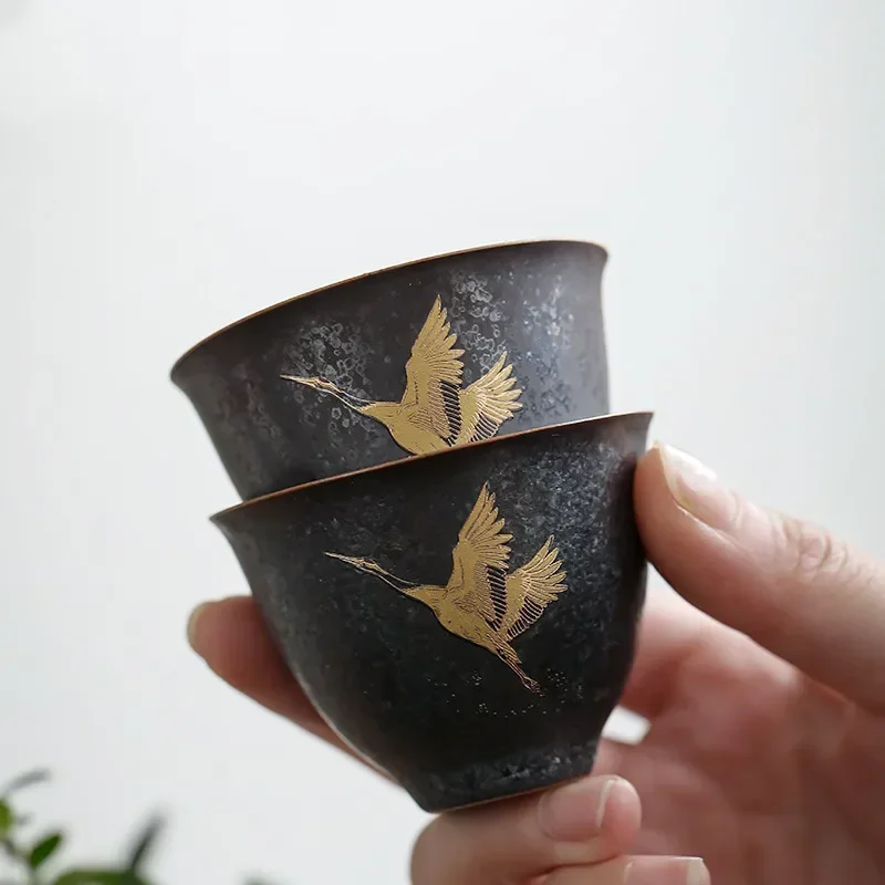 Chinese Vintage Ceramic Teacup Handmade Pottery Tea Bowl Portable Travel Personal Meditation Cup Household Tea Set Master Cups Tea Cup