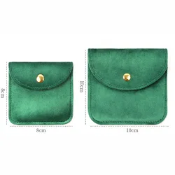 Velvet Snap Button Jewelry Pouch - Elegant Necklace and Bracelet Storage Bag (Green - 10x10cm)