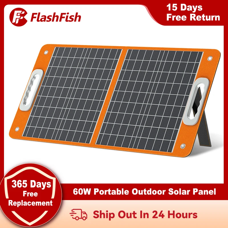 USB-C/QC3.0 for Phones Portable Solar Charger with DC Output for Flashfish 151Wh/166Wh/222Wh Tablets On Camping Van RV Road Trip Flashfish 18V/60W Foldable Solar Panel Sold Separately