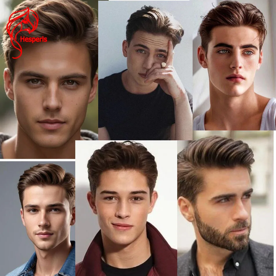 Hesperis Men's Wigs Short Sideburns Cut Straight Human Hair Full Lace Wig for Men Short Pixie Cut Human Hair with Bang for Men