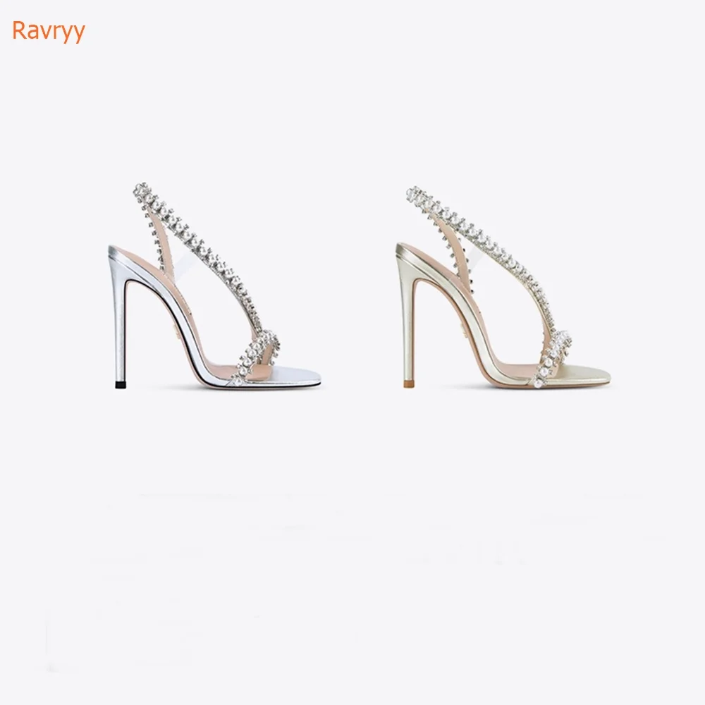 Pearl String Bead Sandals Women Sexy Round Toe Fashion Crystal Thin Heels Anke Wrap Summer Modern Shoes