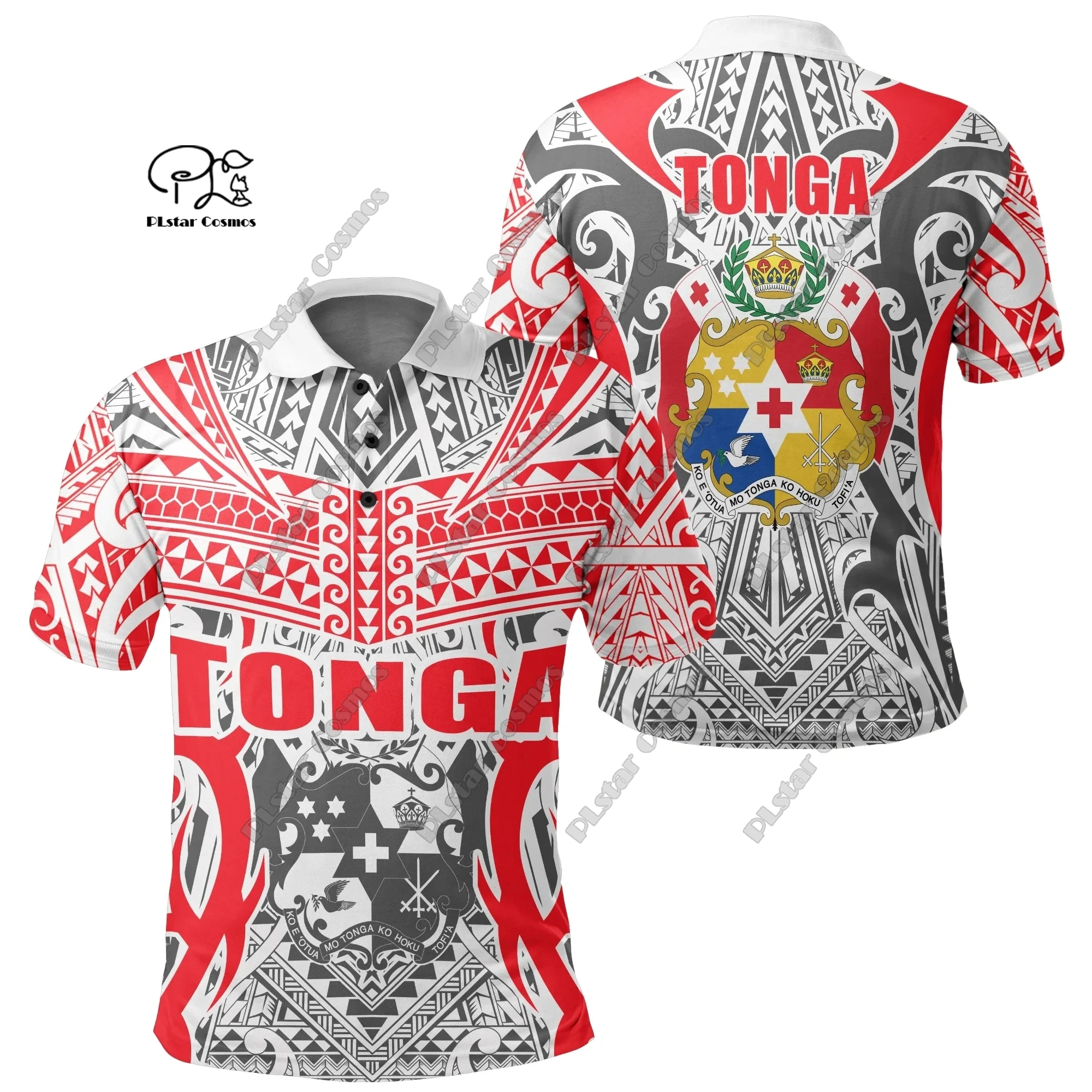 

PLstar Cosmos 3D Printing Latest Tonga Tattoo Tribal Art Unique Summer Short Sleeve Polo Shirt Tonga Series 1