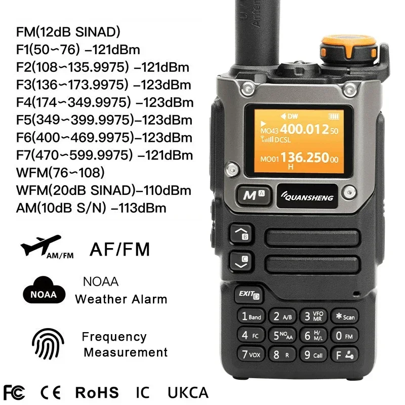 Quansheng UVK6 Walkie Talkie 5W Air Band Radio Tyep C Charge UHF VHF