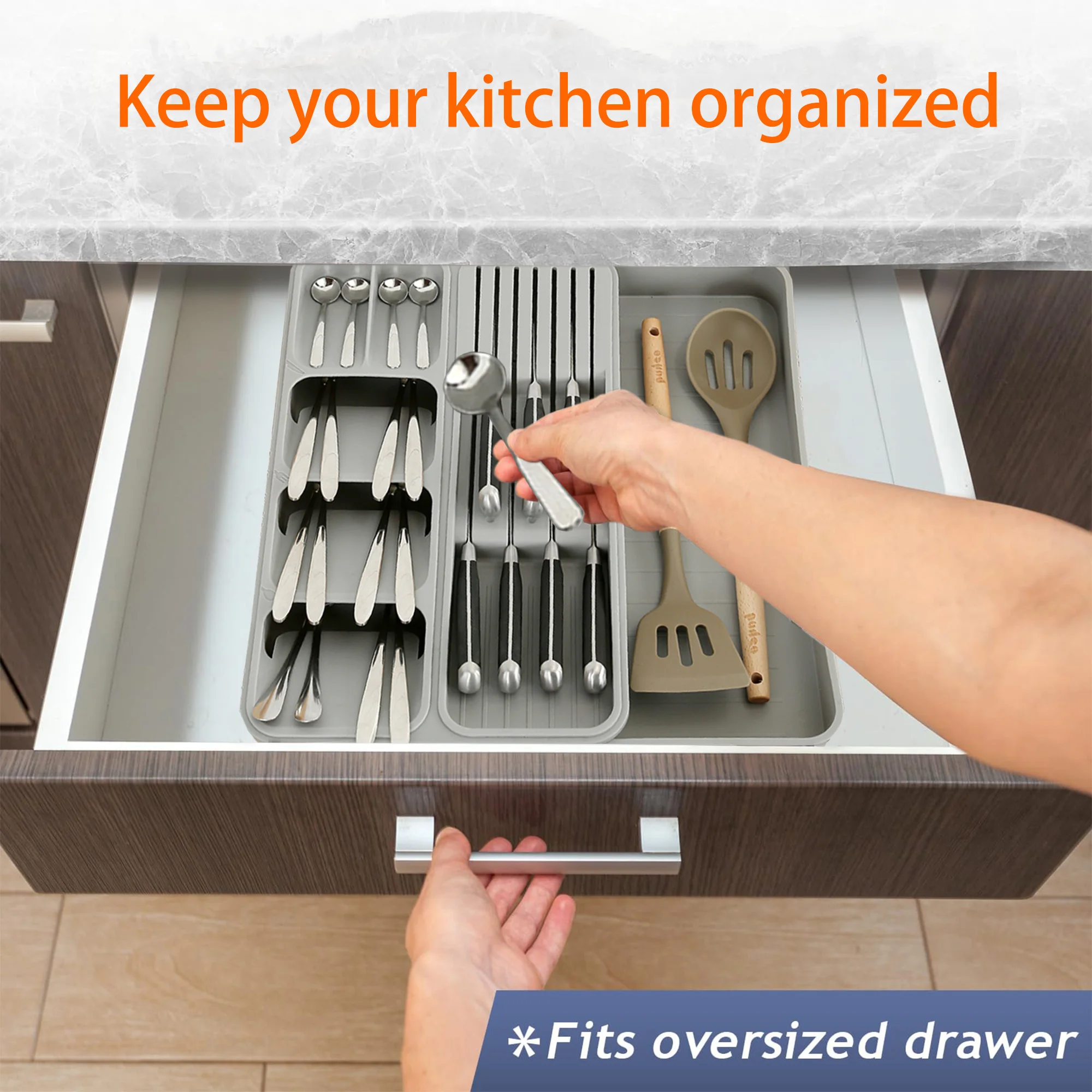 Expandable Utensil Tray for Kitchen Organizers For Drawer Cabinet And Shelf Storage for Spoons Forks Knive