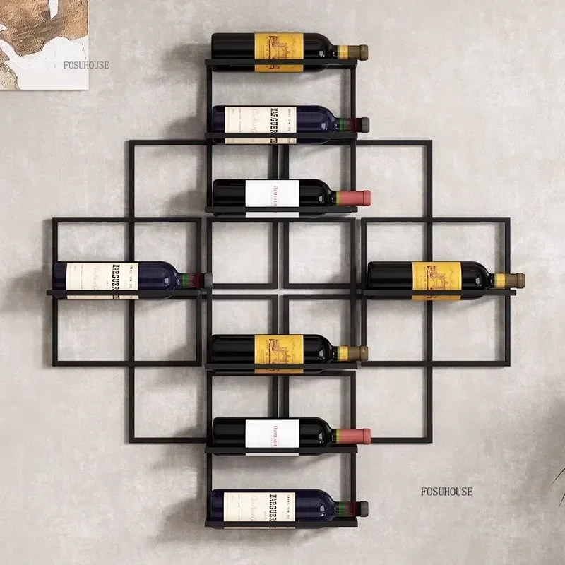 Designer Decor Showcase European Metal Wall Wine Rack Drink Shelf Light Luxury Red Wine Cabinet Display Cabinet Bar Furniture