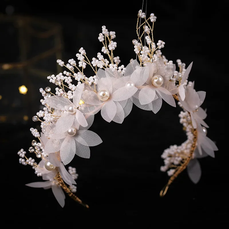 Flower Pearl Headband Hairband Tiara For women Queen Pageant Party Bridal Wedding Hair Accessories Jewelry Band Gift