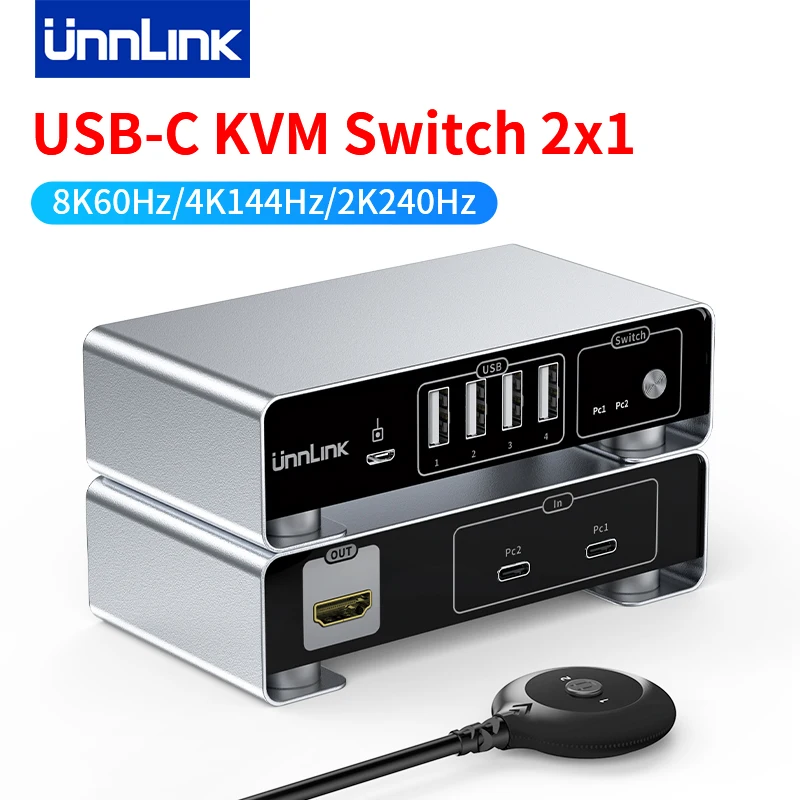 Unnlink USB C KVM Switch 2x1 8K60Hz 4K144Hz 2K240Hz Type C Thunderbolt