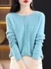 Addonee Women 100% Merino Wool Sweater Cashmere O-neck Cardigan Raglan Sleeve Classical Knitwear Solid Fashion Basic Clothing 3