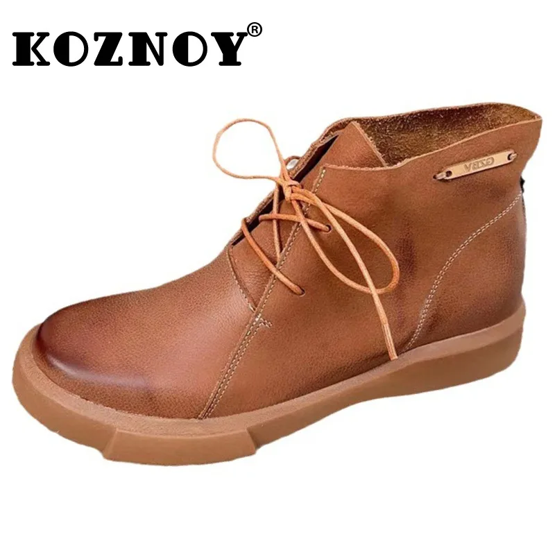 

Koznoy 2.5cm Genuine Leather Autumn Boots Platform Wedge Spring Soft Sole Motorcycle Punk Booties Flats Women Loafer Ankle Shoes
