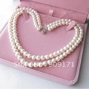 

charming 2 rows 7-8mm white freshwater pearl necklace 18"