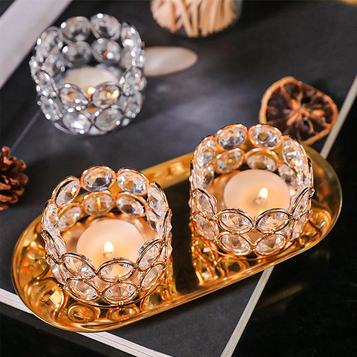 Wedding Valentine's Day Decoration Crystal Tea Lamp Candlestick Family Table Center Decoration Home Decoration Gift Box 1PC candle holders