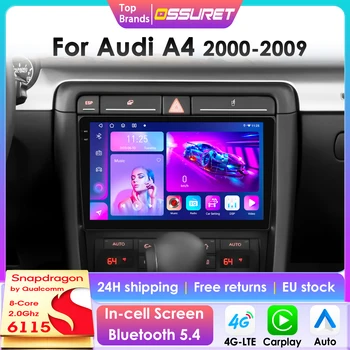 Radio de Coche Inalámbrico con CarPlay y Android Auto para Audi A4 2000-2009, Sistemas Inteligentes GPS, Estéreo Multimedia 2Din, Autoradio 4G 6115 1