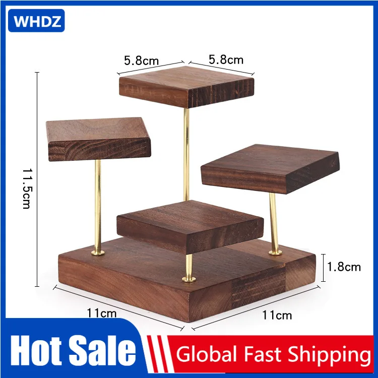 Useful Black Walnut Jewelry Display Stand Solid Wood T-Bar Round Square Wood Blacks Jewellery Display