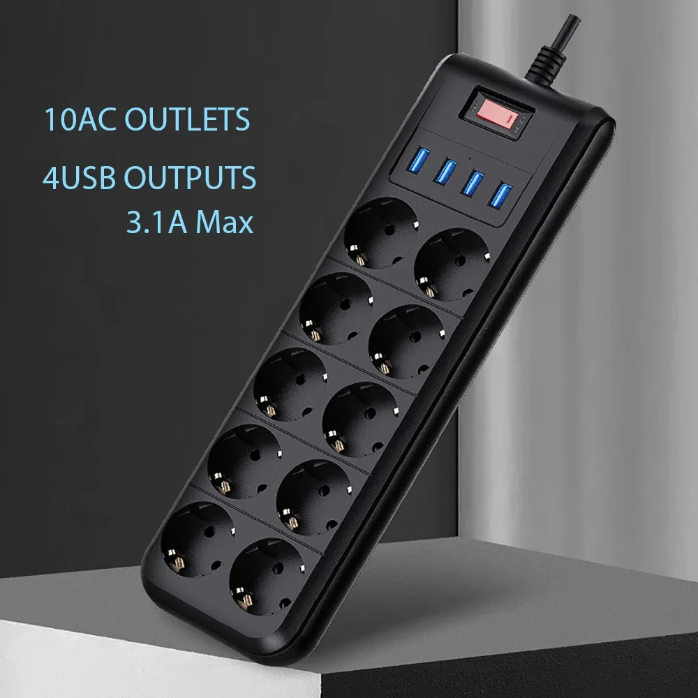 Melery-power Strip Tomada eu Tomada ac Porta de Carregamento Usb Cabo de Extensão 2m 10 Way Computador tv Smartphone Homekit Eletrodomésticos - Image 4