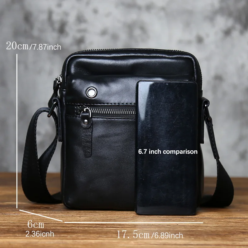 NZPJ Genuine Leather Men's Shoulder Bag Natural Top Layer Cowhide Crossbody Bag Casual Small Backpack  Mobile Phone Bag
