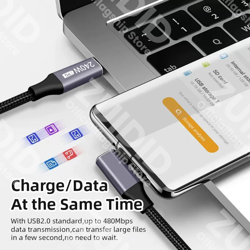 High-Speed 100W USB-C to USB-C Fast Charging Cable, 240W PD 3.1, 5A Data Transfer, 2m Length