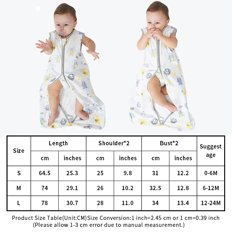 Baby Summer Sleeping Bag Newborn Sleepsacks with Zipper Boys Girls Sleeveless Slaapzak Anti-kick Quilt Saco De Dormir Para Bebe