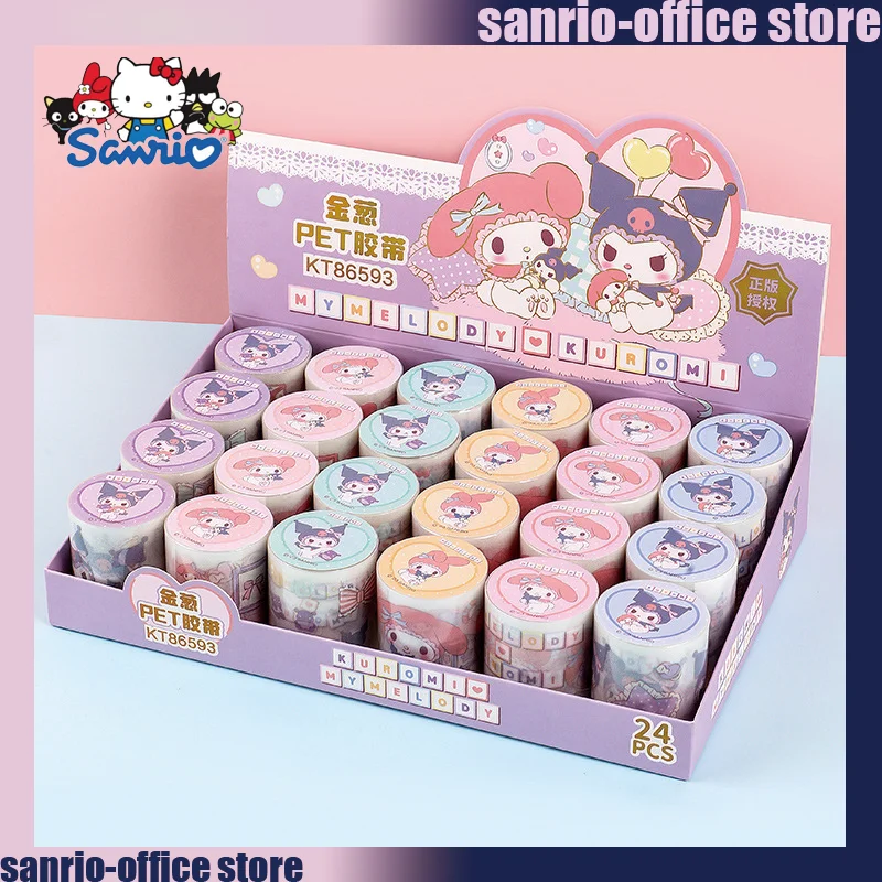 24pcs-sanrio-decorative-tape-cartoon-kuromi-my-melody-students-hand-account-stickers-ins-office-stationery-tape-stickers-3mx5cm