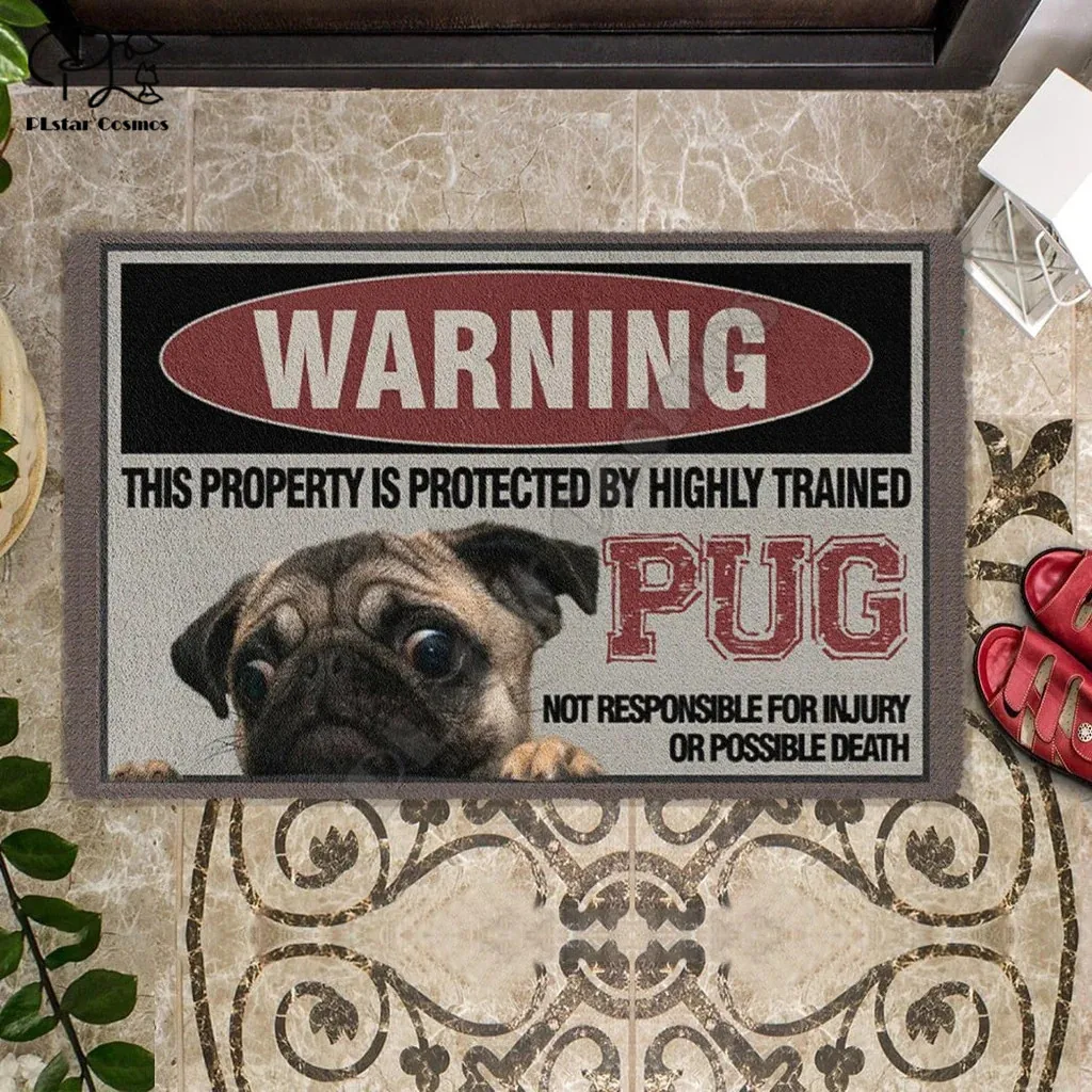 

THIS PROPERTY IS PROTECTED BY HIGHLY TRAINED Fawn Pug Doormat 3D Indoor Outdoor Doormat Non-slip