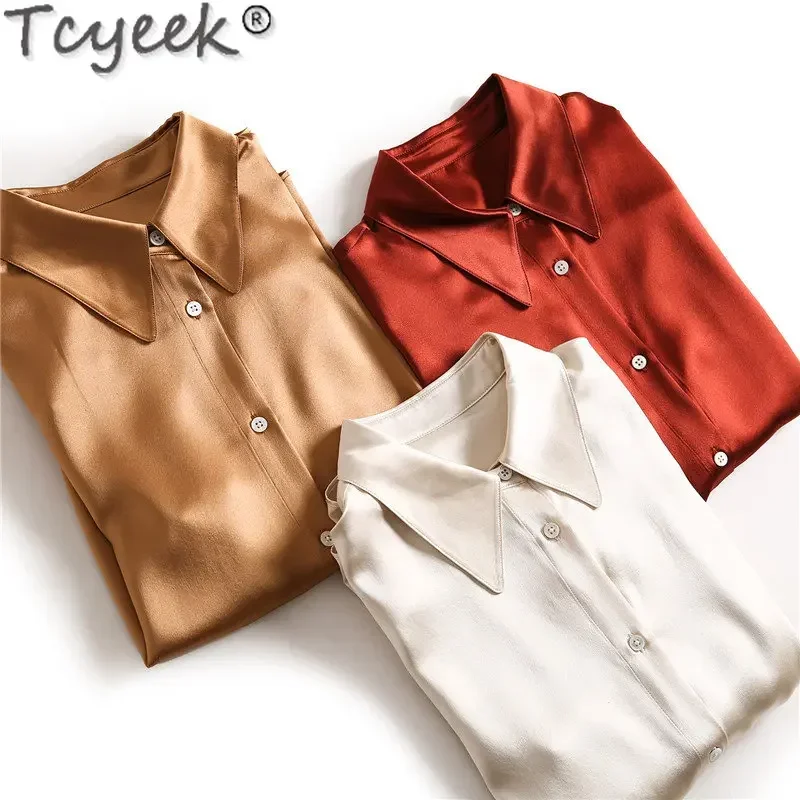 

Tcyeek Elegant Silk Shirt for Women 100% Mulberry Silk Blouse Long Sleeve Top Shirts Womens Tops and Blouses Camisas De Mujer LM