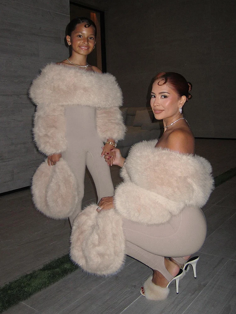 Nibber Peach Buttocks Sexy Fashion Jumpsuits Woman Winter Style Furry Patchwork Slash Neck Full Sleeve Skinny Street Overalls