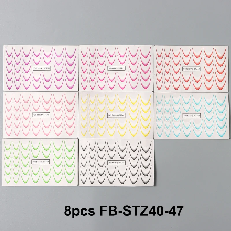 8pcs Gradient French Nail Art Stickers Ink Blooming Wave Line Water Transfer Sliders Decals DIY Ombre Manicure Decorations Foils 6