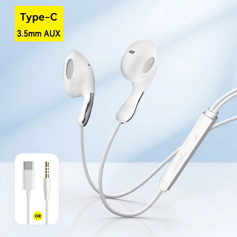 Wired Headphones Type-c 3.5mm In-Ear Wired Headphone Hifi Stereo Sport Earbud Handfree Headset With HD Mic For Xiaomi Samsung Cellphone