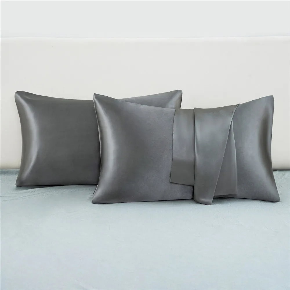 2pcs/lot Solid Silky Satin Skin Care Pillowcases Hair Anti Pillow Case Queen Size Envelope Pillow Covers for Home Hotel Travel 6