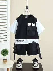 Children Sets Summer Fake Two Pieces T-Shirt+Short for Children Clothing Sport S ets Kids Tracksuit 2-11Years