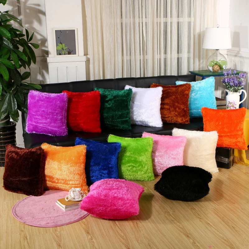 

1pcs Soft Faux Fur Pillows Case Plush Cushion Cover Blue Purple Warm Living Room Bedroom Sofa Decorative Pillows Cover 43x43cm