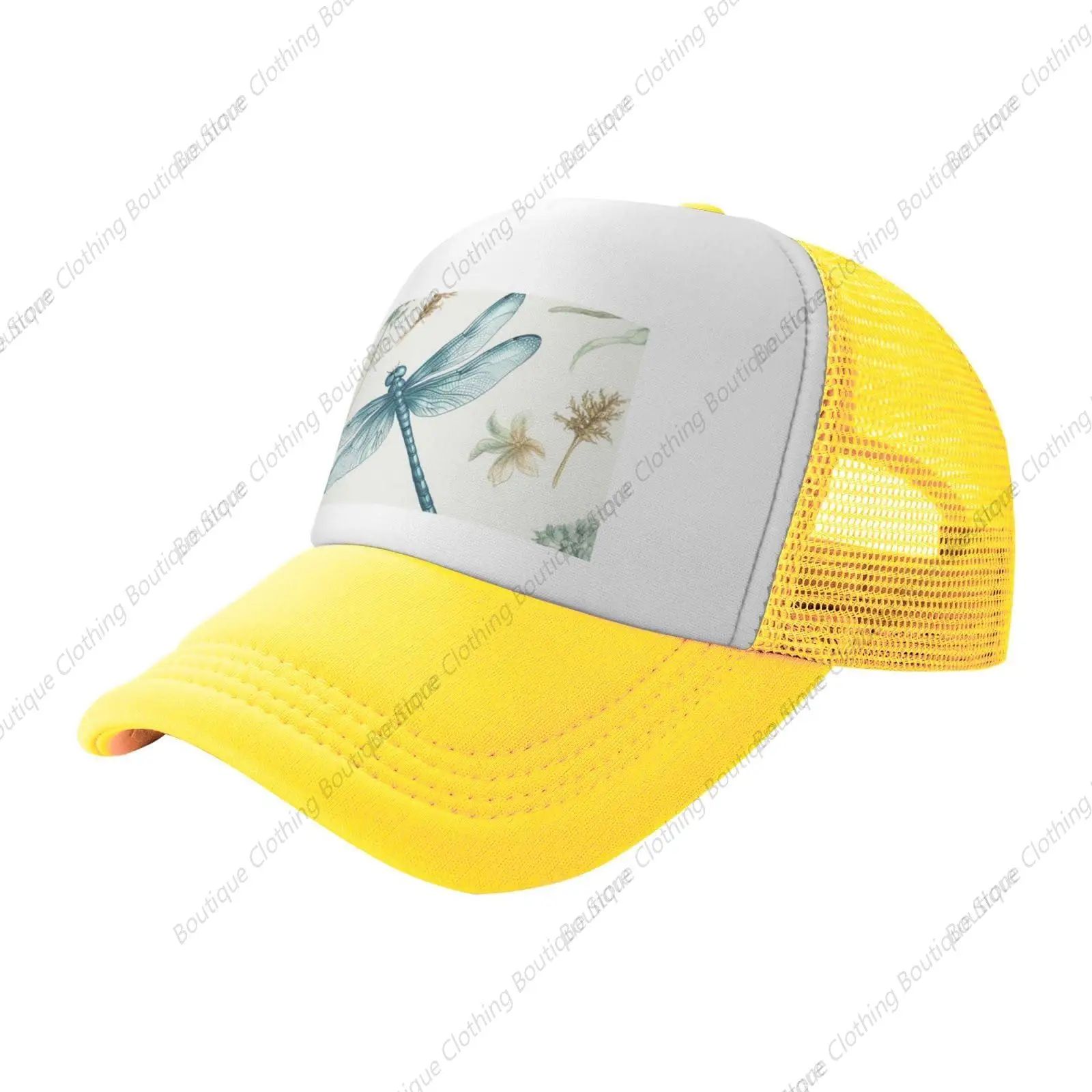 Trucker Hats Dragonfly Printing Mesh Baseball Cap Trucker Hats Women with Adjustable Snapback Strap Yellow