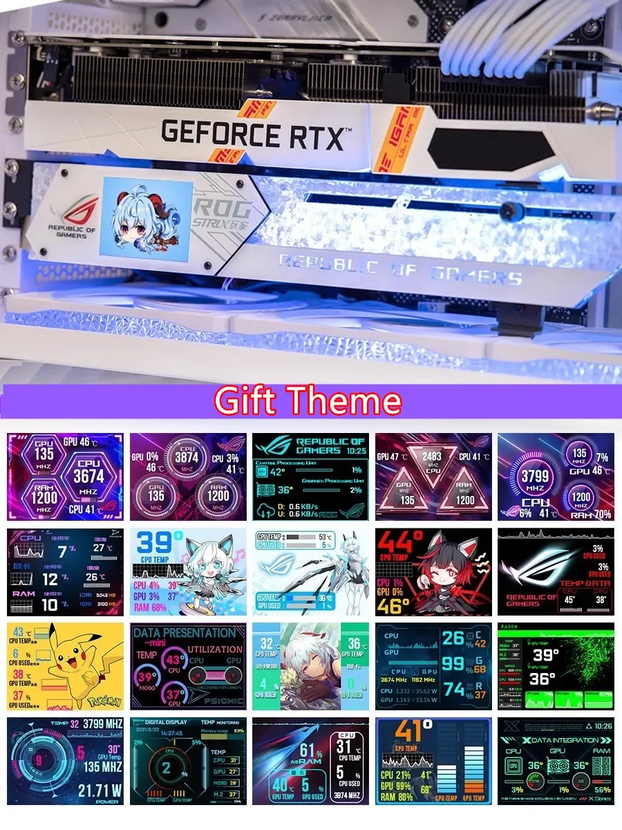 Suporte Rgb Vga para pc Gaming Suporte Gpu 2.2 Ips Lcd Display Detecção de Temperatura Suporte de Vídeo Rog Aura Sync - Imagem 3