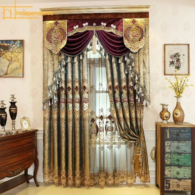 Gold Leather Hollow Luxury High-end European Curtains Embroidered Shading Custom Curtains for Living Dining Room Bedroom