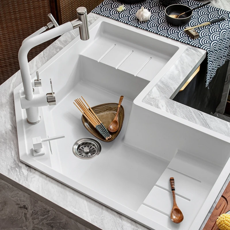 キッチン用l字型不規則なクォーツストーンスクエアシンク、野菜の洗面