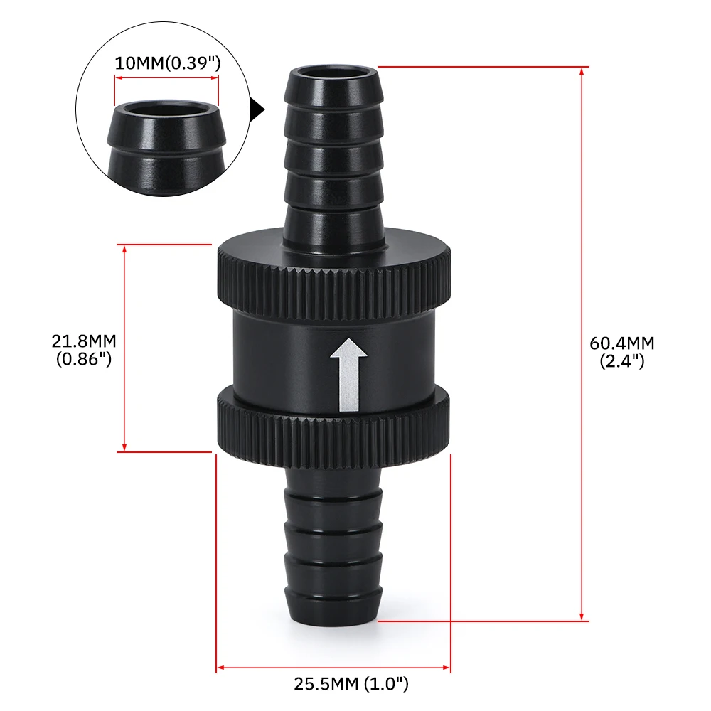Check valve 3/8" 10mm Non Return One Way Fuel Check Valve Aluminium Alloy Petrol Diesel PQY-FCV10