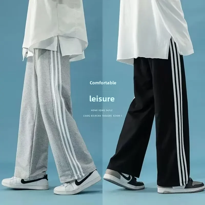 Men's Casual Straight-leg Sweatpants Loose-fit Hong Kong Style Lightweight Spring Autumn Fashionable Striped Wide-leg Pants casual pants casual sports pants