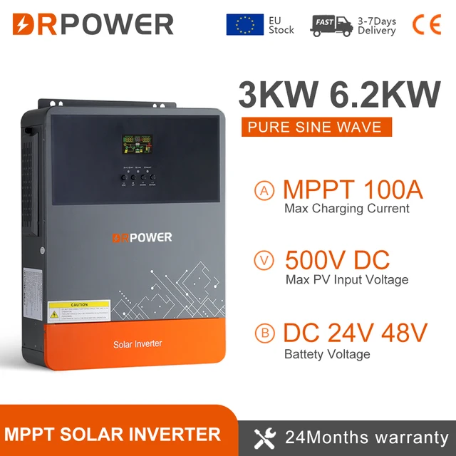 DRPOWER 3KW 6.2KW HYBRID SOLAR INVERTER 24V 48V 220V PURE Sine WAVE อินเวอร์เตอร์ PV 500VDC MPPT 100A Solar Charger 1
