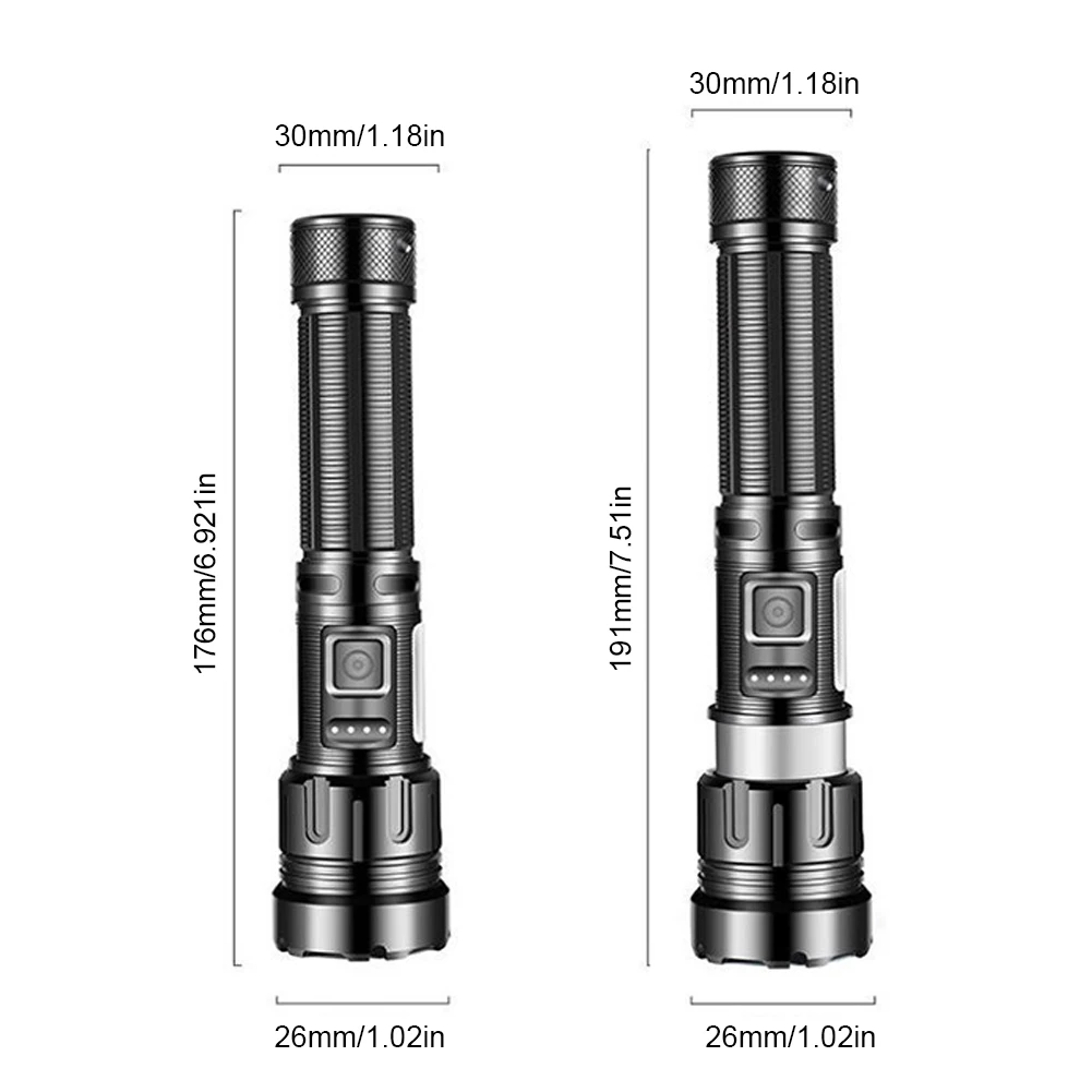 XHP50 COB LED 휴대용 손전등, USB 충전식, IPX4 방수, 하이킹 캠핑 용품, 800LM, 1200mAh
