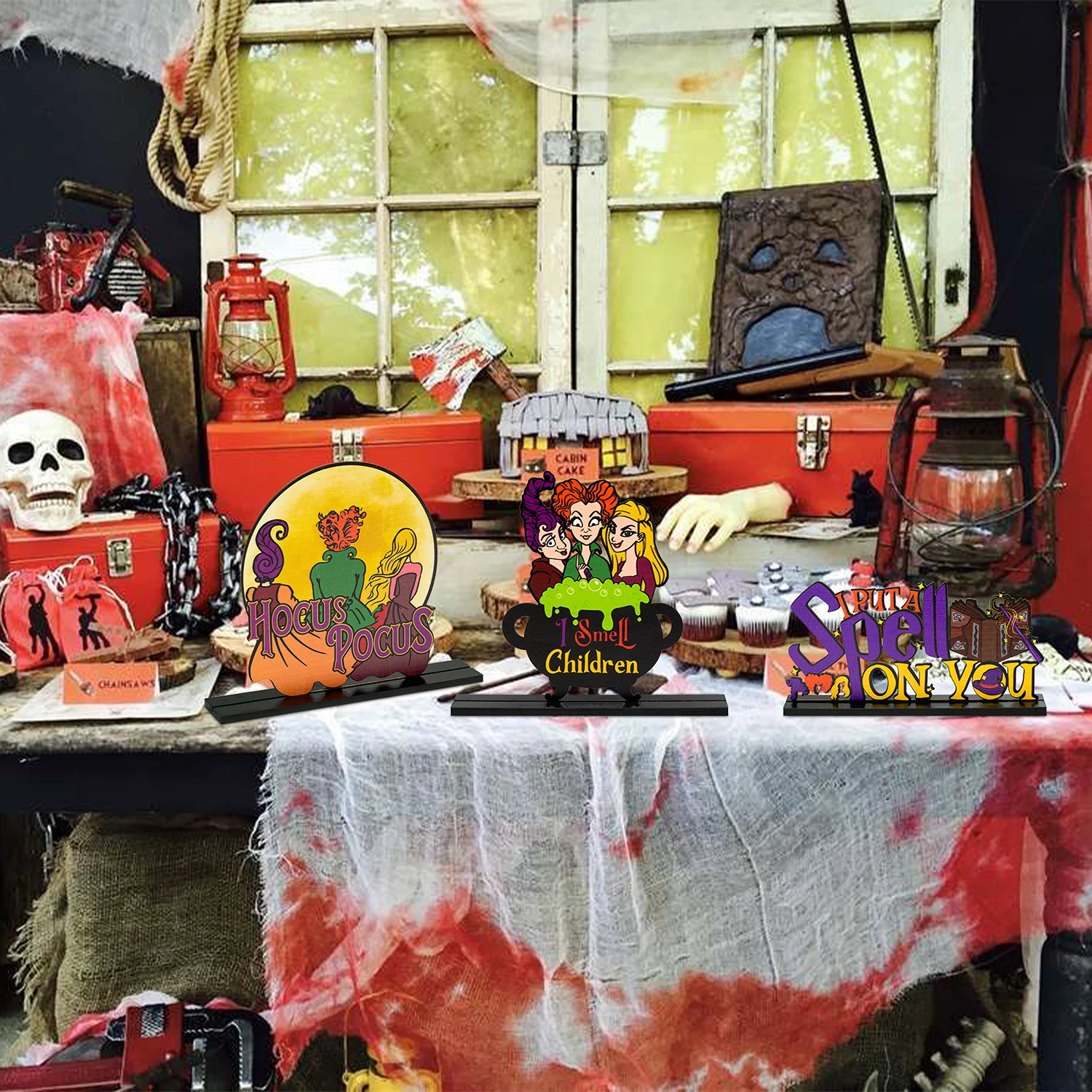 Table Decoration 3PCS Happy Halloween Colorful Table Topper Sign For Halloween Themed Holiday Birthday Party Favor Supplies