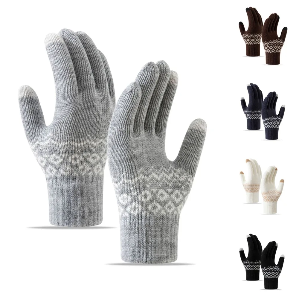 New Touchable Screen Winter Gloves Warm Knitted Touch Screen Gloves Full Finger Windproof Cold Proof Gloves Outdoor Sports