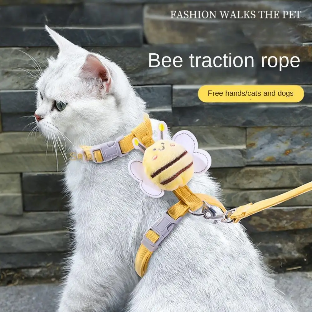

Dacron Adjustable Cat Collar Durable Honeybee Walking Lead Adjustable Pet Strap Cat Traction Rope