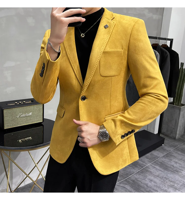 blazer for men wedding Color 6 Costume Homme Deerskin Jacket Suit Men Casual Slim Blazer Hombre Suit Leather Jacket Men Terno Masculino Men Clothing casual blazer