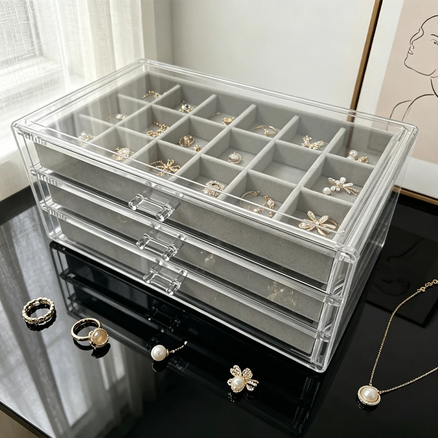 3-Layer Pet Velvet Jewelry Box - Large Capacity Jewelry Storage Velvet Jewelry Box, Suitable for Storing Jewelry Such as Earring